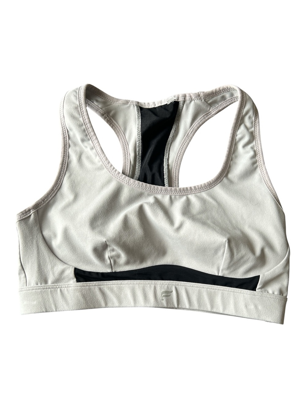 Fabletics Women Light Gray Racerback Sports Bra Black Accent Size Small